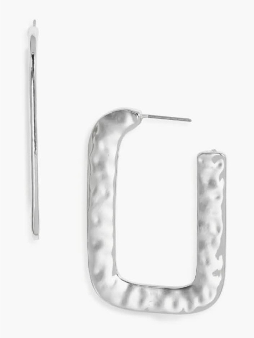 NWOT Open Edit Watery Rectangular Hoop Earrings Silver